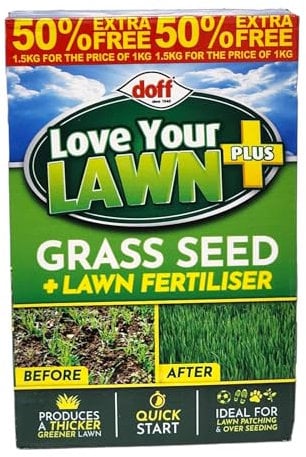 Doff Lawn Grass Seed & Fertilizer Mix, 1.5kg Extra Value Pack, For Thicker Greener Grass