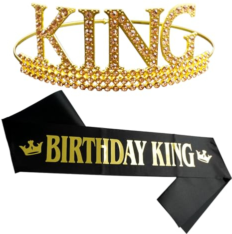 ChanraingYee Geburtstagskrone und Schärpe Set - Happy Birthday King Krone Gold für Männer und Jungen - Geburtstag Deko
