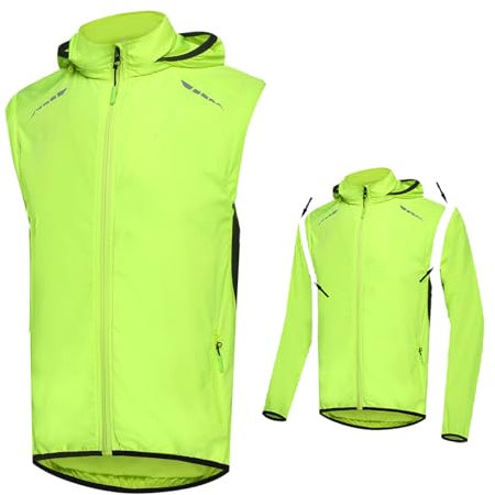 HARLSO Veste de Cyclisme imperméable 2 en 1 pour Hommes, Gilet de Course, à Manches Amovibles, à la Mode, Maillot VTT imperméable Combinaisons de vélo légères et Respirantes,Green-XL