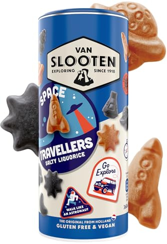 Van Slooten Space Travellers Salty Liquorice Sweets Mix, 360g | A Bold Dutch Liquorice Mix With Firm Sweets and Soft Centres, Delivering a Strong Salty Flavour. Vegan and Gluten Free