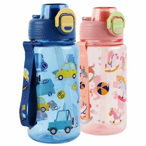 MHwan Botella Agua Niños, 600ml Irrompible e Robusta, Botella con Pajita Niños, Sin BPA, Hermosa Cantimplora Infantil Adecuada para Viajes Escolares, Portátil Botellas de Agua para Niños