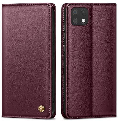 AIMOYU Handyhülle für Samsung Galaxy A22 5G Hülle,Premium Lederhülle Schutzhülle Tasche für Samsung A22 Hülle Wallet Kartenfach Standfunktion Klappbar Flip Case für Galaxy A22 5G Hülle,Weinrot