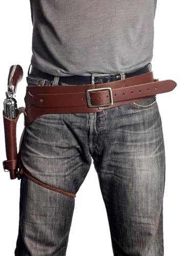 MDFCZXP PU Leder Pistolenholster, Revolver Holster Halter mit Gürtel Revolver Cowboy LARP Cosplay Kostümzubehör,Braun