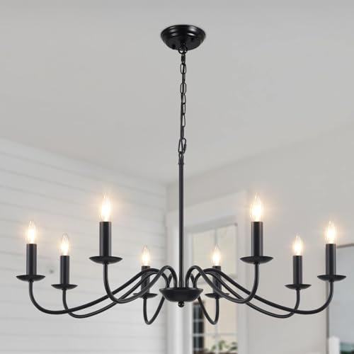 MRHYSWD Lampara Araña Techo Negro, 8 Luces Lámparas De Araña Vintage Lampara Colgante Industrial Lámpara De Techo Colgante Para Salon Comedor Dormitorio Cocina Pasillo Con Casquillo E14, Sin Bombillas