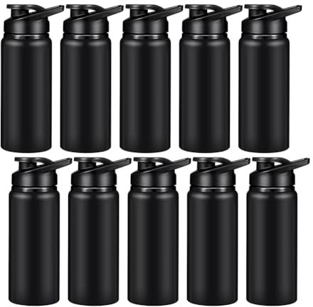 Breeshy Borraccia da 600 ml, riutilizzabile, con coperchio a scatto, per palestra, sport, , escursionismo, pesca, colore: nero