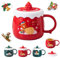 MeYuxg Tazas navideñas, Taza de café de cerámica de Navidad, 400 ml, taza de té con leche con tapa, linda taza de Navidad para cumpleaños, Navidad, niñas, niños, regalos, D (rojo)