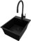 PRIMAGRAN Fregadero Granito Todo Negro 38x50cm, Cocina 1 Seno + Grifo 40x38cm + Sifón, Sobre encimera al mueble 40cm - Riga