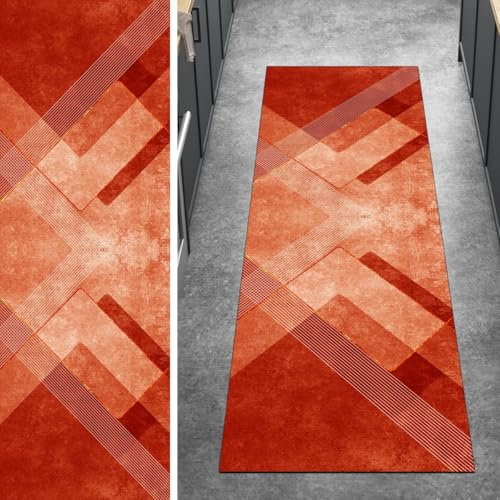 Ymural Teppich Läufer Flur Waschbar rutschfest 90x280CM Rot Kücheläufer Teppichläufer Lang Modern Meterware Kurzflor Polyester Korridor Schlafzimmer Anpassbar