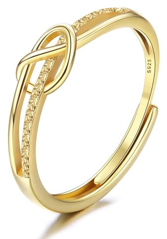 JeweBella Ringe Frauen Silber 925, Ring Silber 925 Damen, Verstellbare Liebesknoten Silber Verlobungsring, 925 Sterling Silber Finger Ring Damen Versprechen Ringe Schmuckgeschenke Silber/Gold/Roségold