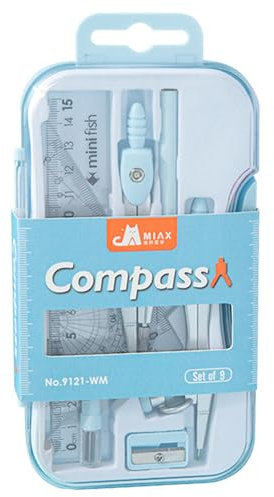 QZKJQDD Premium Zirkelset, Schnellverstellzirkel Stream, Zirkel Grundschule 4 Klasse, 9-teiliges Zirkel Set Geometrieset, Praktisches Mathe-Set für Schule, Büro, Uni, Zeichnen, Grundschule (Blau)