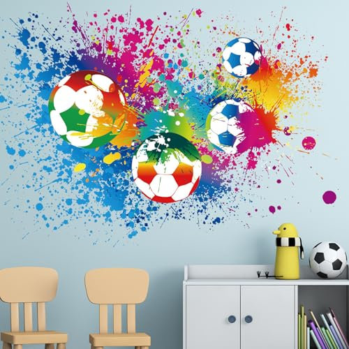 JYJLLM Adesivi da parete 3D a forma di pallone da calcio per la stanza dei ragazzi, adesivi rimovibili per porta e palloni da calcio, impermeabili, in vinile, decorazione da parete per camera dei