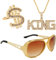 Hip Hop Zubehör Kit: Goldene Sonnenbrille Party - KING Goldkette Fasching - Dollar Ring,70er 80er 90er Jahre Zuhälter Kostüm Accessoires,Kostüm Rapper für Hip Hop Rapper Karneval Fasching Mottoparty