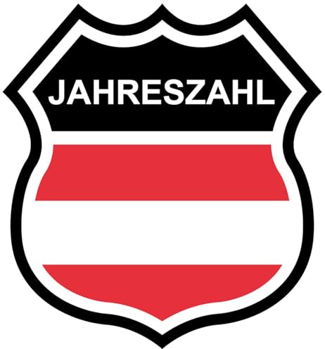 Samunshi® Österreich Fahne mit Wunsch Jahr Flagge Aufkleber Wappen Abzeichen Autoaufkleber für Motorrad Fahrrad Roller oder Auto Sticker Fahrrad Mtb Mountainbike Rennrad 9,2 x 10cm