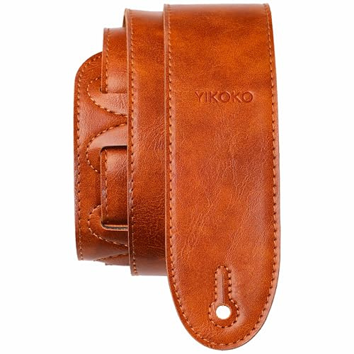 YIKOKO Gitarrengurt 5,5 cm, weiche leichte PU-Leder-Gitarrengurte, verstellbar, verstärktes Schlüsselloch und Schlitze, für Akustik-, Bass- und E-Gitarren