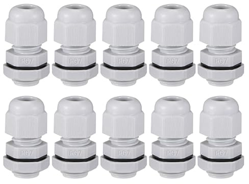 TA-VIGOR 10Pcs PG7 Cable Gland, IP68 Waterproof Adjustable Plastic Nylon Wire Connectors Gland Joints for 2mm-5mm Cables, Locknut Stuffing Glands with Locknut and Washer – White