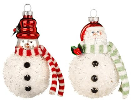 2 adornos colgantes de cristal de Papá Noel y muñeco de nieve para árbol de Navidad, decoración de festival para el hogar