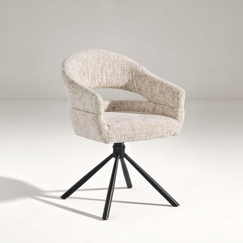 CLIPOP 1er Set Esszimmerstuhl Drehbar mit Armlehne, Drehbar 360°, Küchenstuhl, Moderner Polsterstuhl mit Stoffrückenlehne für Küche, Esszimmer, Schlafzimmer (Beige-Braun)
