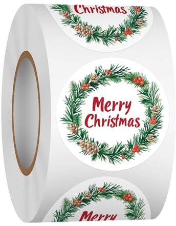 Etichette di Buon Natale, 500 Pezzi Adesivi Buon Natale, Natalizi Adesivi Rotonde, Merry Christmas Sticker, Rotolo Natalizi Stickers, Autoadesivo, per Confezioni Regalo e Scrapbooking(D)