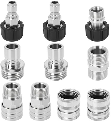 Qopaw Pressure Washer Adapter Kit, 10PCS Stainless Steel Quick Connect Set, M22-14mm Swivel to 3/8 Plug, M22-15mm Female to M22-14mm Male Adapter, 3/4 Garden Hose Quick Connect Fittings