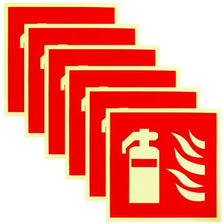 Xvbhaq 6 Stück Schild Feuerlöscher Selbstklebende Nachleuchtend PVC 15x15cm Brandschutzschild Aufkleber Sicherheitsmarkierung - Für Haus Büro Baustelle Auto