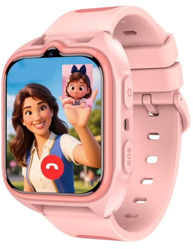 Yxtel Reloj Inteligente Niño con GPS y Linterna LED, 4G Smartwatch Niños con Teléfono, Videollamadas, SOS, Mensajes, Modo Escuela, Despertador, Cámara, Podómetro, IP68, Rosa, para Niñas y Niños