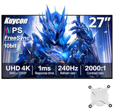 Kuycon P27ZB 27” 4K UHD 240Hz/FHD 480Hz Gaming Monitor, 1ms, Nano IPS, VRR, FreeSync G-Sync, 99% DCI-P3, True 10-bit color, DisplayHDR 600 True Black, USB-C 80Gbps (Minimalist - without Stand)
