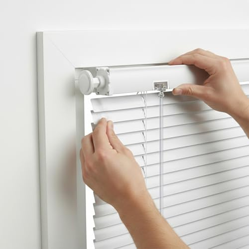 No Drill Venetian Blinds for Windows, Custom Aluminium Blinds with 25mm Horizontal Slats, Easy Fit, adjustable Room Darkening Shades for Home Kitchen(White)