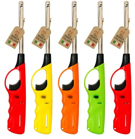 AkitaInk Set 5 Accendigas Lunghi Ricaricabili - Accendini per Cucina, Fornelli, Barbecue e Candele, Fiamma Lunga, Pratici e Facili da Usare