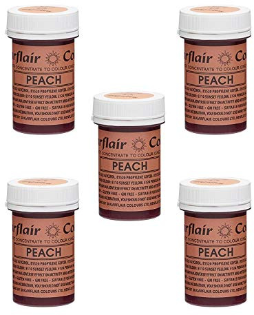 Sugarflair Spectral Peach Food Colouring Paste, Highly Concentrated for Use with Sugar Pastes, Buttercream, Royal Icing or Cake Mix, Vibrant Colour Dye - 25g (Pack of 5)