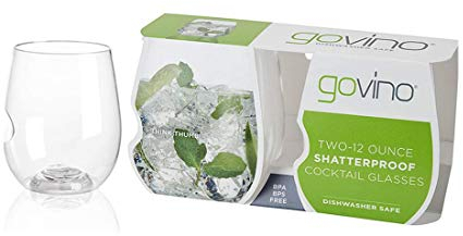 Govino Shatterproof Plastic Wine Glasses - Unbreakable Reusable Stemless BPA Free Tritan Glass Set with Signature Thumb Notch, Dishwasher Safe, 12oz/375ml, 2 Pack