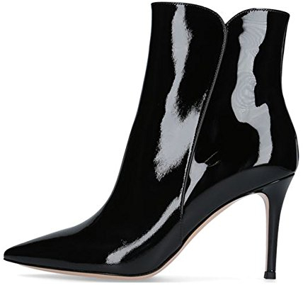 Soireelady Damen Ankle Boots |Stiefeletten Zipper | Leder-Optik Schuhe | 8 cm High Heels | Kurzschaft Stiefel mit Absatz Lack Black EU45