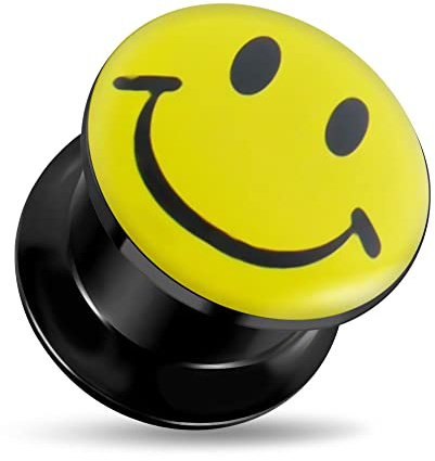 Monster Piercing 11/16-18MM Smiley on Logo Schwarz Acryl Intern Thread Gauge Fleisch Tunnel Ohr Plug