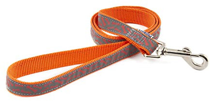 Ancol Patterned Collection Bone Dog Lead - Orange - Reflective Nylon Puppy Walking Accessory with Weatherproof Durable Design - 1m L 19mm W