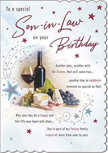 Piccadilly Greetings Traditional Birthday Card Son in Law - 9 x 6 inches,white|grey|black