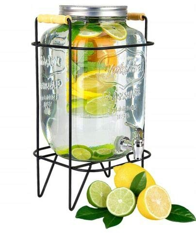 Agrohit Getränkespender mit Zapfhahn, Deckel & Ständer, 8 L Dispenser aus Glas, Wasserspender, Saftspender, Limonadenspender, Gefäß für Wasser, Saft oder Limonade, Transparenter Getränkebehälter