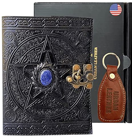 Urban Leather Lapis Pentagramm Pentagramm Pentagramm Stern Tagebuch für Männer Frauen zum Schreiben, Grimoire Wicca, Wicca, heidnische Hexerei, Buch der Schatten, Zeichnung, Skizzenbuch, Sammelalbum,