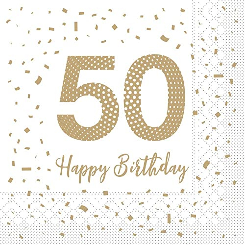 Sovie HORECA Serviette Happy Birthday – 50 – Tissue – 33 x 33 cm – 1/4 Falz – 100 Stück – Ideal für Geburtstagsfeiern im Gastronomie- oder privaten Bereich