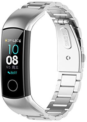 Yikamosi Compatible with Huawei Honor Band 4/Band 5,Stainless Steel Metal Quick Fit Replacement Smart Watch Bracelet Strap Bands for Huawei Honor Band 4(CRS-B19)/Band 5(CRS-B19S)(Silver)