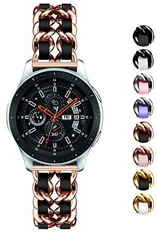 DEALELE Armband Kompatibel mit Samsung Galaxy Watch 46mm / 3 45mm, 22mm Metall mit Leder Kette Armbänder für Huawei Watch GT6 / GT5 / 4/3 / Pro / GT4 / GT3 / GT2 46mm Herren Damen, Roségold-schwarz