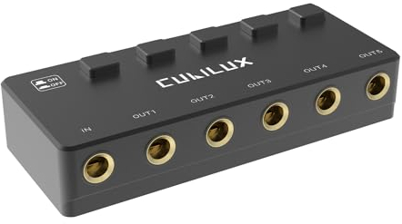 Cubilux 5 vie 6,35 mm stereo audio splitter con interruttore, passivo multi 1/4 AUX distributore, TRS splitter box/HUB per cavo strumento, cuffie, altoparlante, chitarra, tastiera, pedale