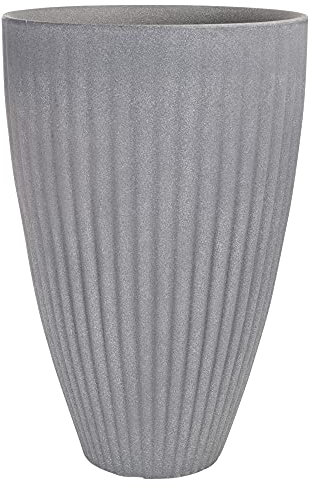 URBNLIVING Single Round Ribbed Indoor Outdoor Tall Plastic Flower Plant Pot Planters (Grey, Large)