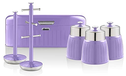 Swan Retro 6 Piece Kitchen Accessory Pack in Purple, Vintage Style, Chrome Details, Handy Storage, STRP5020PURN