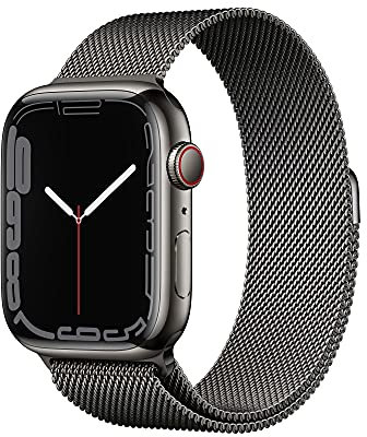 Apple Watch Series 7 (GPS + Cellular, 45mm) Montre connectée - Boîtier en Acier Inoxydable Graphite, Bracelet Milanais Graphite. Suivi de l’activité Physique, résistance à l’Eau
