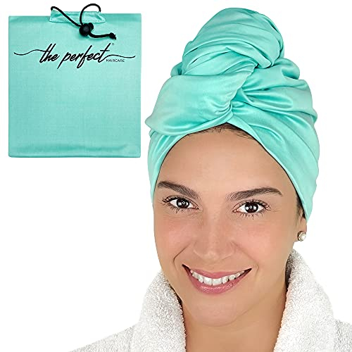 THE PERFECT HAIRCARE Asciugamano in microfibra per capelli da donna – Turbante ad asciugatura rapida assorbente per capelli bagnati, ricci e lunghi per donne, ragazze e bambini, anti crespo, Acqua