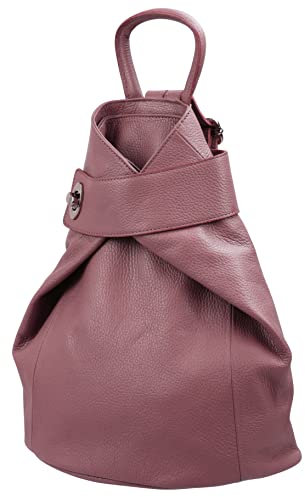 SH Leder Leichter echt Leder Damenrucksack CityRucksack Daypack Frauen Rucksack in Genarbt Rindleder 29x34cm Pamela G2517 (Altrosa)