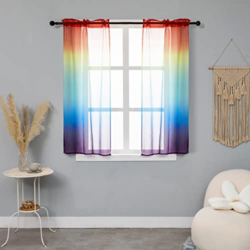 GIRASOLE HOME Coppia Tende Voile Semi Trasparenti Colore Sfumato Arcobaleno Tenda per Soggiorno Camera Cameretta Cucina e Interni 2 Pannelli con Tasca 70x138cm