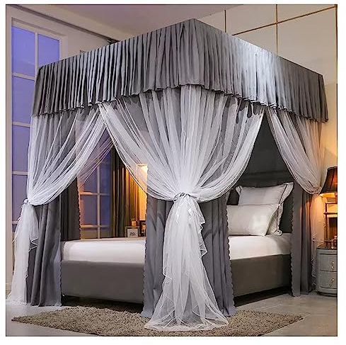 Betthimmel Luxus Palace Bett Baldachin Bettvorhang, Dekorative Bettüberdachungen des Doppelten Raumhohen Mädchen-Prinzessinzimmers, Mit Montagehalterung (Color : Gray, Size : 180x200x200cm)
