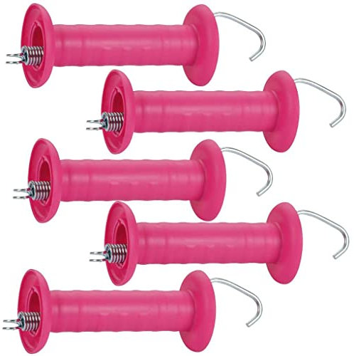 Agrarzone 5x Torgriff Weidezaun offen mit Haken pink | Stabile Torgriffe für Elektrozaun mit Torhaken & Feder | Für Weidezaunband, Elektrozaunband, Koppel, Weide