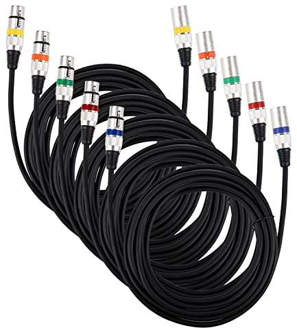 PERMUST (Paquete de 5 Cable de micrófono XLR macho a hembra de 3 pines 5 m / 16,4 pies, cable de conexión de cable de señal DMX Cables Dmx para luz de escenario (conector de metal)