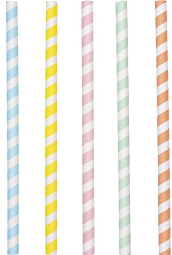 Unique 16758 Papier-Milchshake-Trinkhalme, Pastell Ice Cream Sommerparty, 10 Stück, mehrfarbig